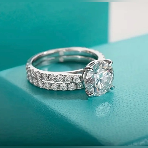 1 carat 2 piece set Diamond Engagement Wedding Band Set 925 Sterling Silver - Picture 5 of 6